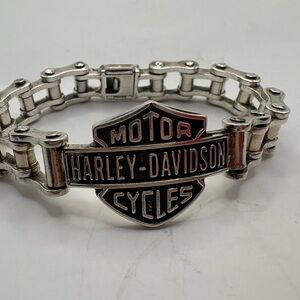 Harley-Davidson 925 Silver and Black Chain Bracelet - 8 inch length